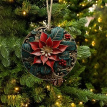 NEW! Poinsettia Christmas Multi Styles Round Christmas Ceramic Ornament - £10.35 GBP