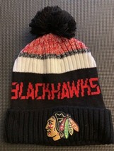 Fanatics Men&#39;s Beanie NHL Chicago Blackhawks Black Stripe Pom Knit Hat - £12.31 GBP