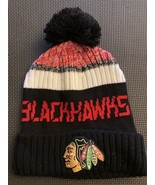 Fanatics Men&#39;s Beanie NHL Chicago Blackhawks Black Stripe Pom Knit Hat - £12.09 GBP