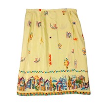 MARSH LANDING Women&#39;s L 100% Silk Midi Wrap Skirt Abstract Village Artwo... - £19.02 GBP