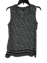 Talbots Womens Tank Top Smocked Neck Pop Over Leaves Print Pullover Black Small - £16.28 GBP