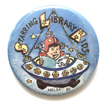 Starring Library Kids Vintage Button Pin 1993 MELSA 2.25&quot; - £5.53 GBP