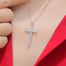 0.9 carat Moissanite CZ Religious Cross Pendant 925 Sterling Silver Necklace - £108.86 GBP