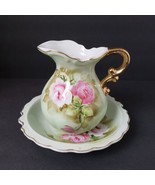 Vintage Lefton 4578 Heritage Cabbage Rose 16 oz. Porcelain Pitcher &amp; Und... - $34.20