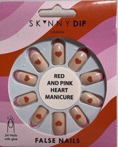 Skinny Dip London Love  24 Press On Nails Pink W/ Red Hearts New - £12.65 GBP