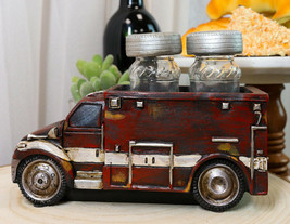 Vintage Red Fire Truck Engine Figurine Holder For Glass Salt and Pepper Shakers - £21.68 GBP