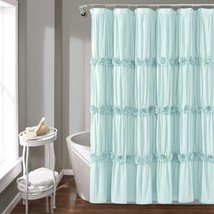 Lush Decor Blue Darla Shower Curtain-Ruched Floral Vintage Chic, Farmhouse Style - $54.99