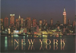 ZAYIX New York City Skyline at Night Empire State Building Harbor Postcard - £3.17 GBP