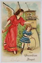 Guardian Angel Protects Child From Train Coming Down Tracks Glitter Postcard Z5 - £7.86 GBP