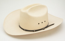 REAL STRAW COWBOY HAT  MILANO  7⅛ LEATHER BAND IVORY LARRY MAHAN WESTERN... - $75.89