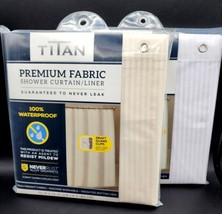1 Titan Premium Fabric Shower Curtain/Liner-Waterproof-Tone Stripe Ecru OR White - £20.52 GBP