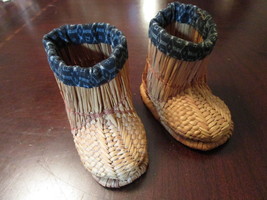 Antique 1900s rice straw child boots, 4&quot; x 5&quot;,hand made [japbx] - $105.92