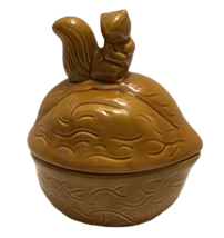 Vintage Ceramic Squirrel on Walnut Lidded Nut Candy Dish Bowl 8in x 6.5in - £35.95 GBP