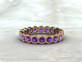 Natural Purple Amethyst Round Women Sterling Silver Full Eternity Band Ring  - £49.03 GBP
