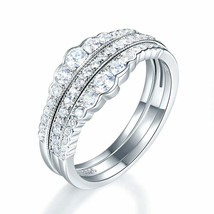 2.60 Ct Created Diamonds Wedding Stackable 3-Pieces Bridal Ring Set 925 Silver - £79.46 GBP