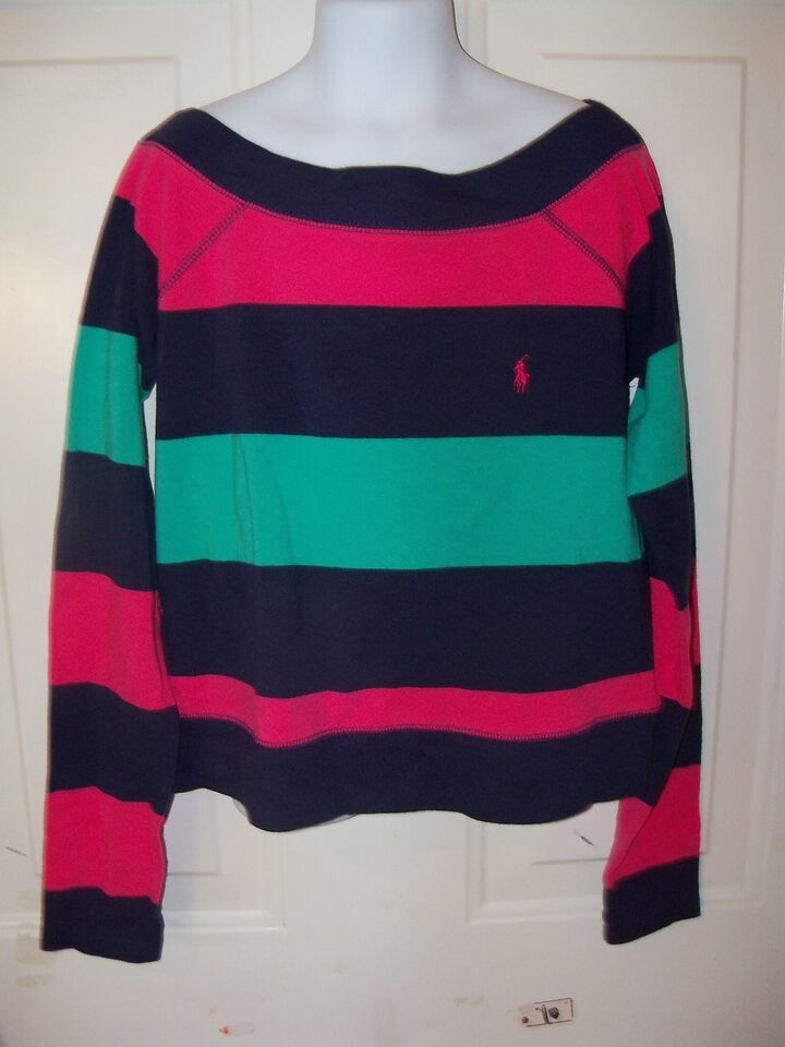 RALPH LAUREN Multi Colored Striped Boat neck Long Sleeve Top Size L Girl's EUC - $17.76