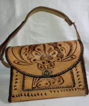 1950&#39;s Vintage Hand Tooled Leather Western Purse Handbag Whip Stitch Mexico - £29.86 GBP
