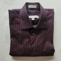 Pronto-Uomo Men Dress Shirt Size M (15x34) Non Iron Cotton Burgundy Stripes - $24.20