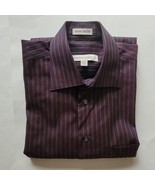 Pronto-Uomo Men Dress Shirt Size M (15x34) Non Iron Cotton Burgundy Stripes - £19.28 GBP