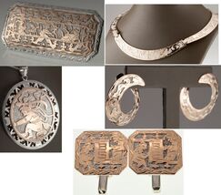 Antike Maya Schmuckkollektion Guatemala Silber Gold Tone Lot 5 teilig - $2,833.24