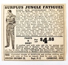 1947 Addison Uniform Jungle Fatigues Advertisement Vintage Military Surp... - $27.43 CAD