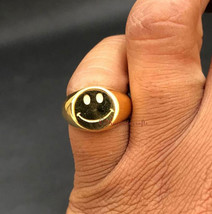 Unisex Golden Smiley Ring Good Fortune Jewelry 925 Silver Rings - £45.56 GBP