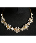 Vintage Rhinestone Dangle Flower Necklace Clear Blingy Wedding Adjustabl... - $15.42