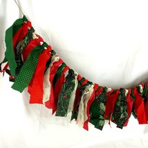 Holiday Rag Garland Bunting Home Decor Christmas Red Green Mantle 48&quot; - £19.06 GBP