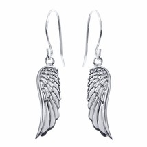 14k Solid White Gold Dangle Angel Wings Hook Earrings - $227.88