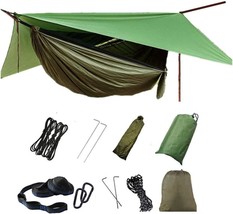 Camping Hammock With Rain Fly Tarp And Mosquito Net With Tree Straps Single - $47.92