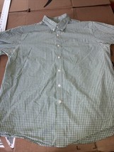LL Bean Dress Shirt Mens Large Button Down Green Plaid Office Business - £10.81 GBP