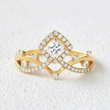 1.75 Ct Princess Cut Halo Engagement Vintage Art Deco Unique Style Wedding Ring - £78.55 GBP