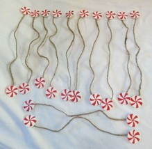 Lot of 11 Wood peppermint ornaments on jute rope ties packages - £7.83 GBP