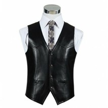 Chaleco Abrigo Botón Cuero Chaleco Western Hombres Piel de Cordero Real ... - $2,139.83 MXN+