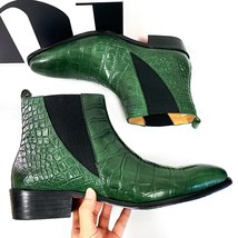 Luxury Men&#39;s Boots Green Black Crocodile Print Ankle Boots Casual Men Dress Shoe - £168.01 GBP