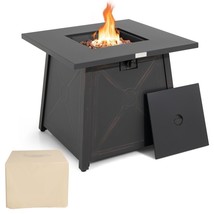 50,000 BTU Black Steel Square Portable LP Gas Propane Fire Pit Table - £315.46 GBP