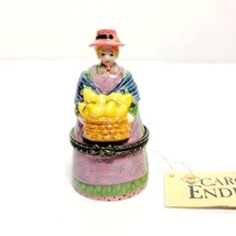 Carol Endres Trinket Box Lady Farmer with Basket of Pears Hinged Lid Ene... - $9.89