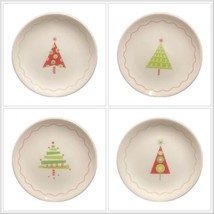 CRATE &amp; BARREL 4 Dessert Plates Whimsical Trees Christmas Appetizer Brea... - £35.05 GBP