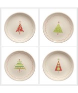 CRATE &amp; BARREL 4 Dessert Plates Whimsical Trees Christmas Appetizer Brea... - £35.60 GBP
