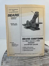 Sears Owner&#39;s Manual; 113.226321 Craftsman 1&quot; Belt and 8&quot; Disc Sander #4269 - £11.41 GBP