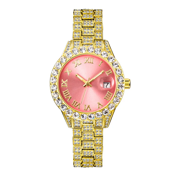 36mm Luxury Watch For Women Fashion Full Ice Out 18K Gold Plate Quartz L... - £54.76 GBP