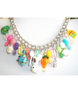 EASTER Charm Bracelet Silver Tone Charms and Bracelet with Lampwork Glas... - £31.46 GBP