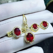 boutique jewels 925 silver inlaid Natural Ruby Pendant Necklace Ring Earring sui - £112.94 GBP
