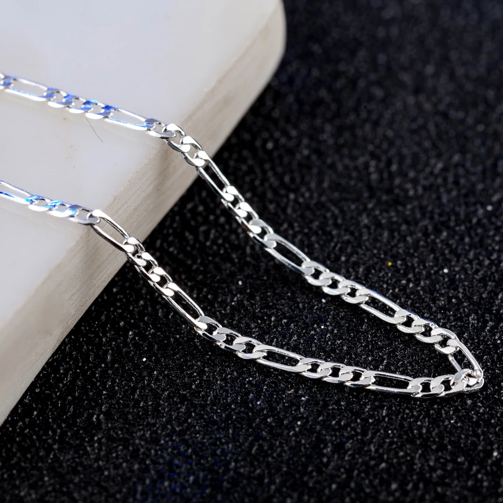 DOTEFFIL 925  Silver 16/18/20/22/24/26/28/30 Inch 2mm Sideways Flat Chain Neck F - £89.54 GBP