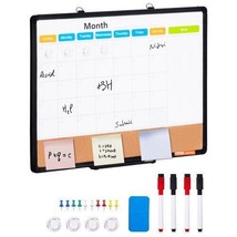 24&quot;x18&quot; Monthly Calendar Whiteboard &amp; Cork Board Combo with Aluminum Fra... - £38.08 GBP