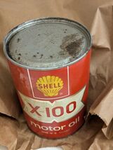 Shell X-100 Motor Oil All Metal Can 1 Quart Full Red Yellow Garage Fresh - €24,19 EUR