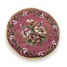 Vtg Needlepoint Wool Pink Floral Pillow ~12” Round Project Stains As Is - £18.48 GBP