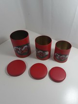 set of three stackable teddy bear Christmas tins largest one 6 x 4 inches - £4.69 GBP