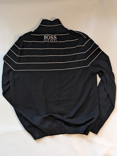 HUGO BOSS Golf Verde Etichetta 1/4 Zip Manica Lunga Felpa Bianco Nero Cotone M Item image 6
