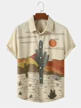 Men Cactus Desert Landscape Print Tropical Plant Short Sleeve Shirts  - £26.49 GBP